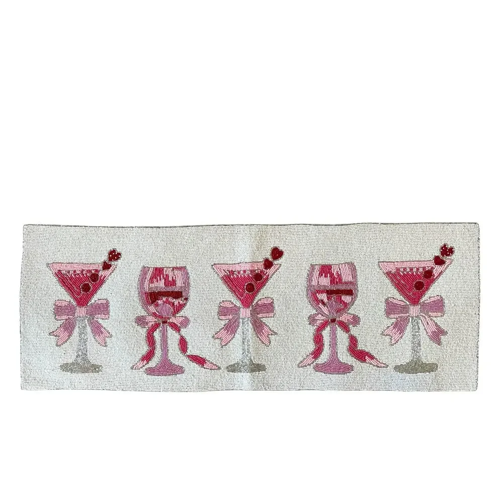Tahari Beaded Table Runner 13x36 Cocktails Bows & Hearts Valentine Glam XO New